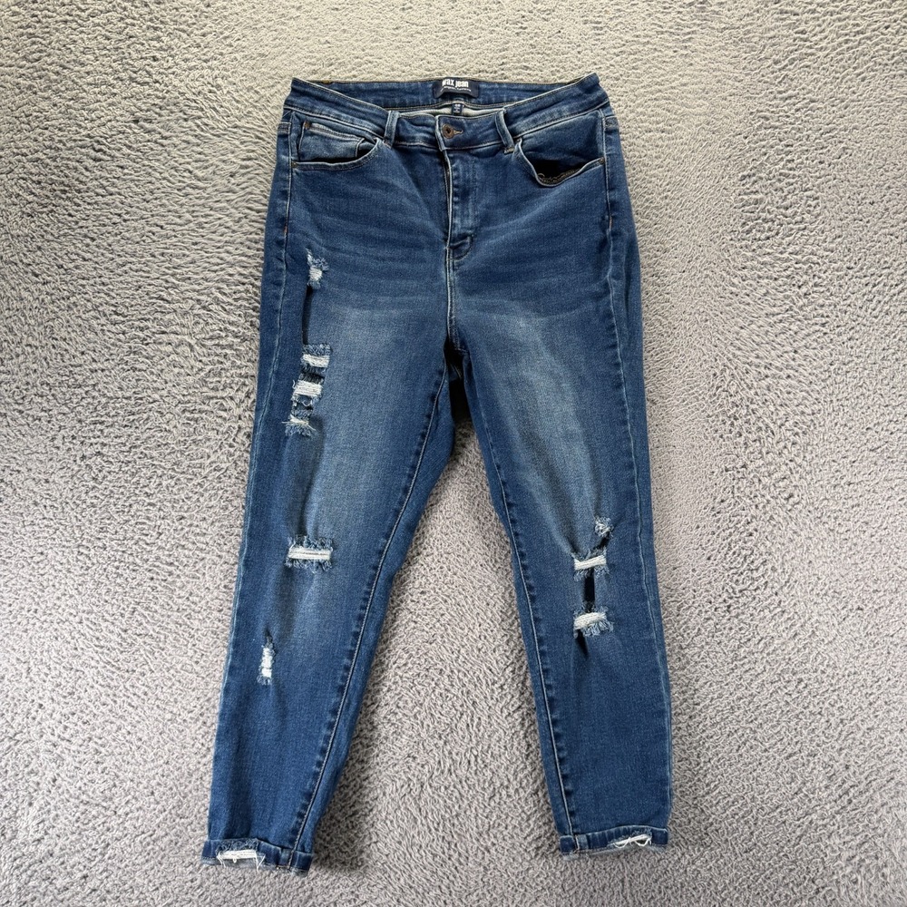 Wax Jeans Womens 14 Blue Cotton Denim Skinny Cropped Faded Distressed Stretch